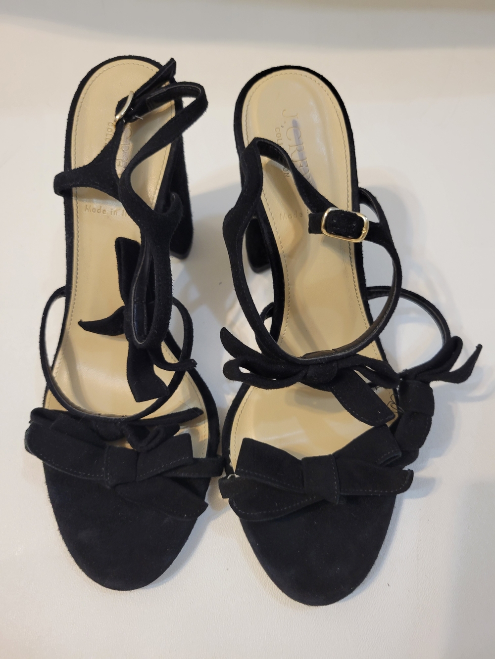 J Crew Collection Black Bow Suede Strappy Heels Size 8